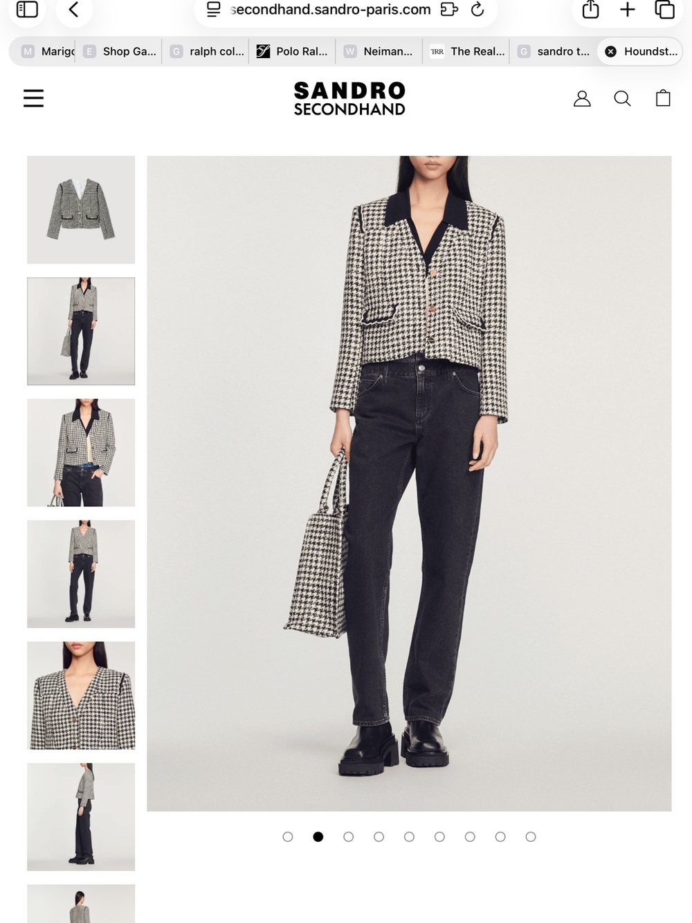 Sandro Black-and-White tweed Cropped Blazer with Black Collar